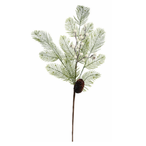 GALHO NATAL FOLHAGENS VD C/ BERRIES BCO/PINHA 68CM