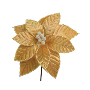 FLOR BICO DE PAPAGAIO NATAL BEGE VELUDO FRISADO PEROLA DOU 30CM